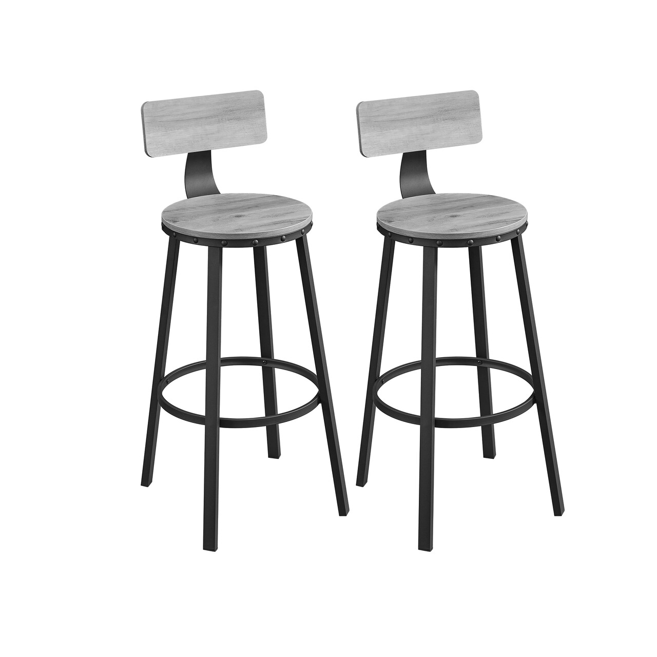Set 2 scaune de bar, Vasagle, Industrial, 54x99 cm, PAL/otel, gri - imagine 7
